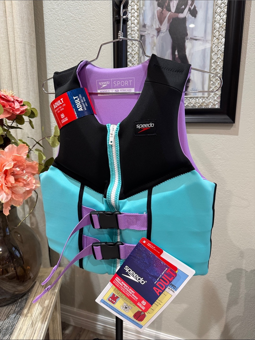 Speedo Women's Turquoise, Lilac and Black Front-Zip Swim Vest